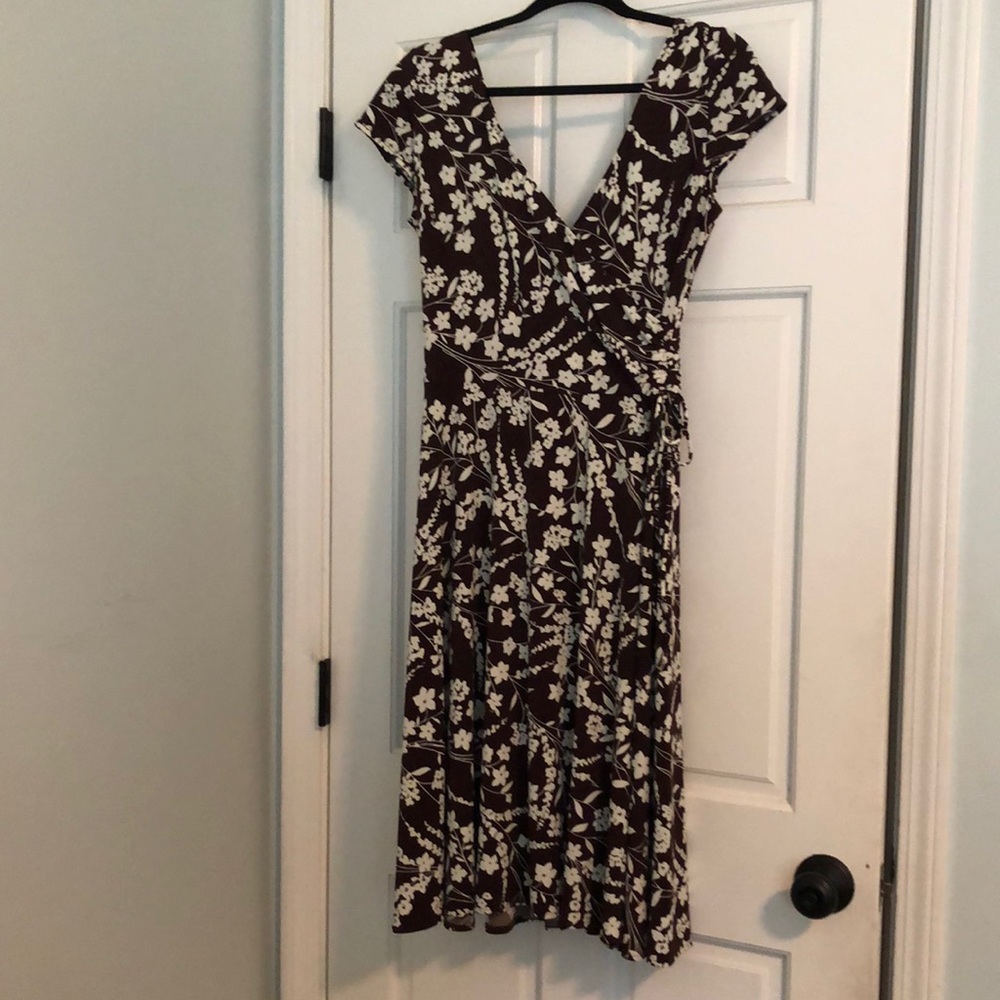 Brown & Cream Wrap Dress